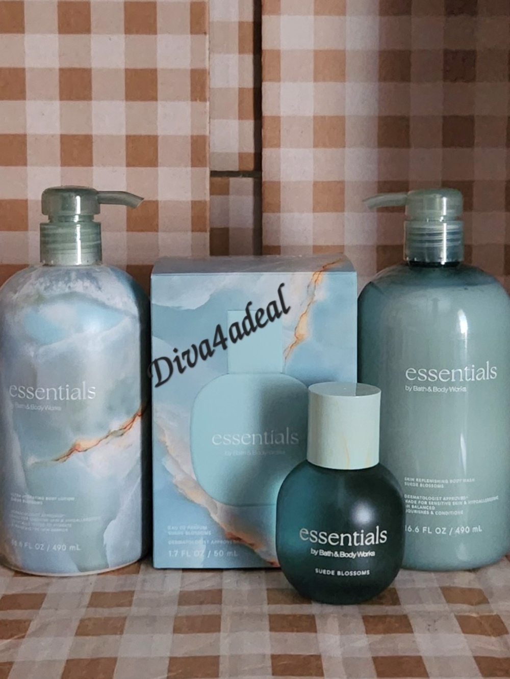 Bath & Body Works ESSENTIALS HYPOALLERGENIC Suede Blossoms 3PC Collection Set